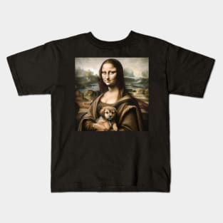 Mona Lisa's Puppy Embrace: National Puppy Day Kids T-Shirt